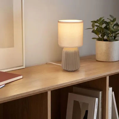 Produktbild von Briloner Nachttischlampe Keramikfuß Ø13x27 cm E14 Fassung max. 25W Kabelschalter Beige - Tischlampe Wohnzimmer Schlafzimmer Flur