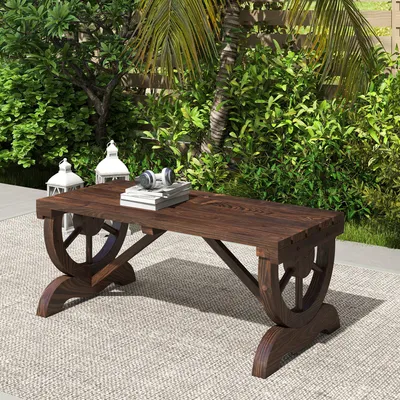 Produktbild von SUGIFT Gartenbank Holz 2-Sitzer, wetterfest, Sitzbank ohne Lehne, rustikale Holzbank Braun | 98 x 50 x 39,5 cm | Sitzhöhe 39,5 cm | bis 250 kg