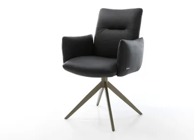 Produktbild von DELIFE Drehstuhl Jova-Flex mit Armlehnen Echt-Leder Schwarz Kreuzgestell breit Effektfinish Titan 360° drehbar Wippfunktion Taschenfederkern