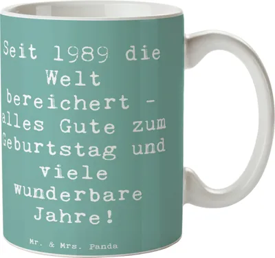 Produktbild von Mr. & Mrs. Panda Tasse Spruch 1989 Geburtstag - Meeresbrise - Geschenk, Freude, Geboren am, cappuccinotasse, Kaffeetasse, Kaffeebecher, Happy Birthday, Jahrgangsgeschenk