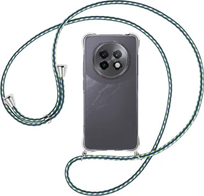 Produktbild von Handykette Backcover-Schutzhülle mit Band (Metall silberfarben) für Realme 13 Plus 5G - grün/blau/weiß