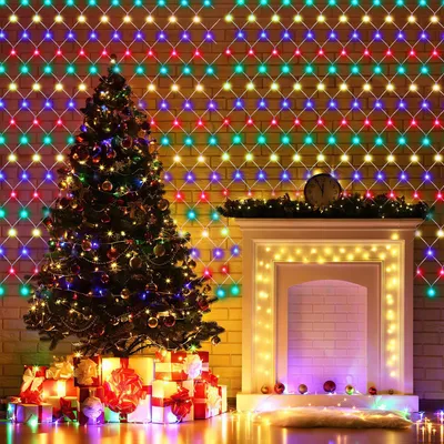 Image de Bettizia Filet lumineux LED 2x2m 200 LED multicolores Chaîne lumineuse IP44 8 modes d'éclairage fonction mémoire pour l'intérieur avec câble transparent