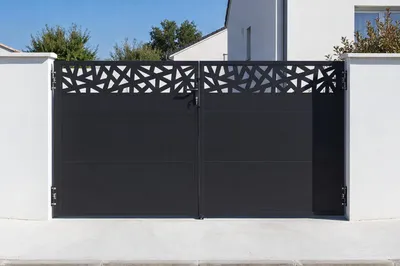 Produktbild von 3 m NALI RUIVO Stahl-Schwingtor, 160 cm hoch, schwarz + 160 cm hohes Fußgängertor, schwarz