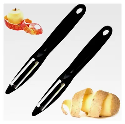 Produktbild von 2 Stück Sparschäler aus Edelstahl mit ergonomischen Griffen, Kartoffelschäler, Spargelschäler, Gemüseschäler und Obstschäler, Schwarz