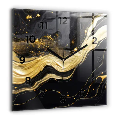 Produktbild von Wallfluent Große Wanduhr – Stilles Quarzuhrwerk - Uhr Dekoration Wohnzimmer Schlafzimmer Küche - Zifferblatt - schwarze Zeiger - 60 cm - Goldener Marmor