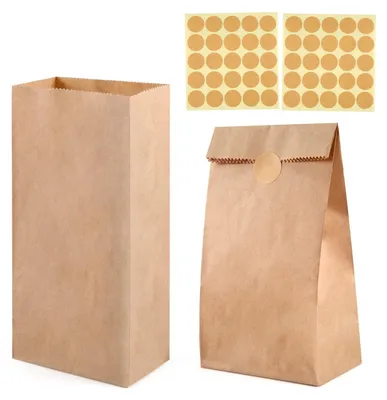 Image de 50 sacs cadeaux en papier kraft marron avec des autocollants