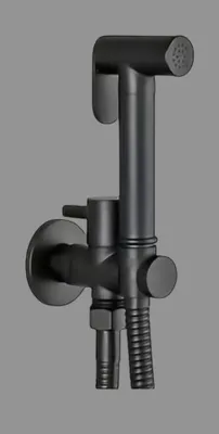 Produktbild von Bidetbrauseset Rund Bidette 1jet mit Absperrventil + Brausehalter und Brauseschlauch schwarz matt