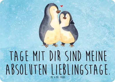 Produktbild von Mr. & Mrs. Panda tafel Pinguin umarmen DIN A5 - Eisblau - Geschenk, Blechschild, Schild, Hochzeitsgeschenk, Liebe, Wandbild, Retro, Türschild, Hochzeit