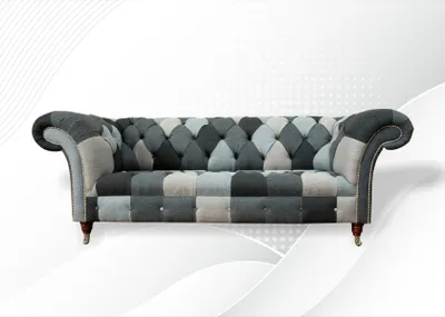 Image de Canapé trois places salon design Canapé rembourré velours tissu Chesterfield