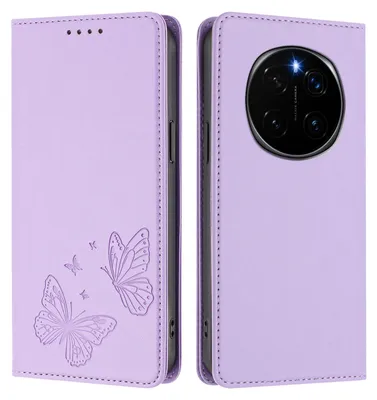Image de Étui en cuir pour Honor Magic7, motif papillon, étui à rabat avec porte-appareil Violet clair