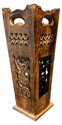 Art-Deco-Schirmständer aus Holz, 48 cm, mit Metallmuster