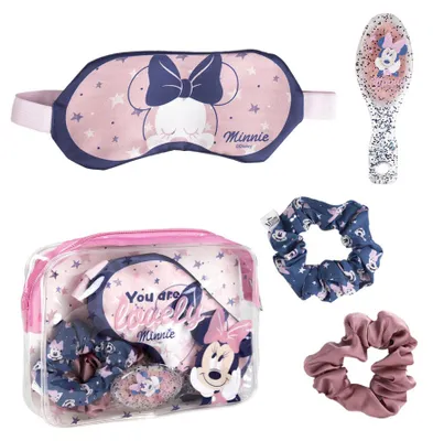 Produktbild von Kinder Beauty Set Haarschmuck Minnie Mouse Haargummi Scrunchies Haarbürste Schlafmaske