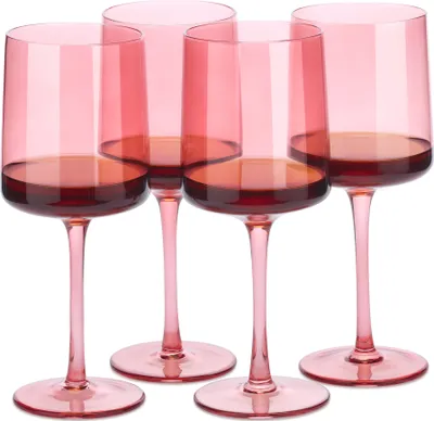 Produktbild von Navaris rosa getönte Weingläser 4er-Set - Farbige Weingläser mit Stiel - Stilvolle Design-Glaswaren zum Servieren von Wein Cocktails Desserts