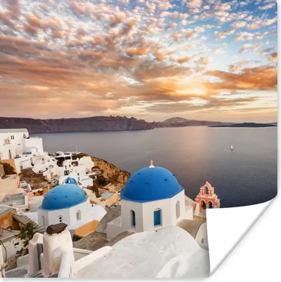 Produktbild von MuchoWow® Poster Sonnenaufgang über dem Wasser in Oia Griechenland 50x50 cm - Wohnzimmerdekoration