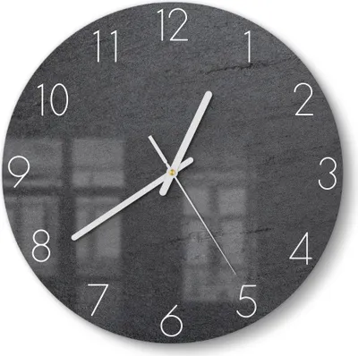 Produktbild von DEQORI Glasuhr Ø30 cm Zahlen 'Schiefertafel Stein-Optik' Wanduhr Glas Uhr Design leise