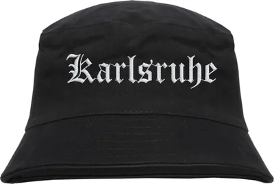 Produktbild von Karlsruhe Fischerhut - Altdeutsch - bestickt -  Bucket Hat Anglerhut Hut Schwarz S/M