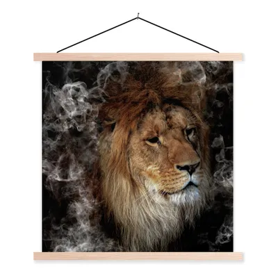 Produktbild von MuchoWow® Textilposter Löwe - Rauch - Tiere 40x40 cm mit holzfarbenen Rahmen - Posterleiste