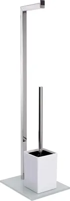 Produktbild von MSV Bad Serie "SYDNEY" Stand WC Garnitur aus Edelstahl und Glas mit herausnehmbaren Innenbehälter für die WC Bürste Weiß