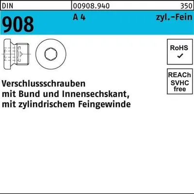 Produktbild von Reyher Verschlußschrauben DIN 908 A 4 M 16 x 1,5 A 4 (100 Stück)
