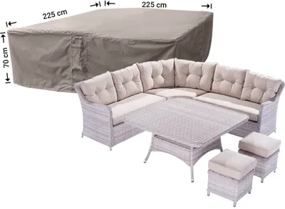 Produktbild von Raffles Covers Schutzhaube für Garten-Lounge Garnitur 225 x 225 H: 70 cm | Atmungsaktiv | Wasserdicht | UV-beständig | Elastischer Kordelzug