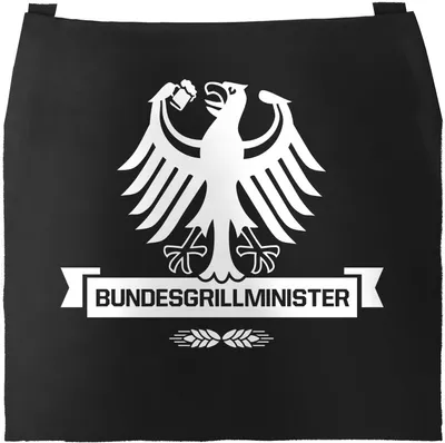Produktbild von Grill-Schürze für Männer mit Spruch Bundesgrillminister Baumwoll-Schürze Küchenschürze Kochschürze Grillen Barbecue BBQ Fleisch Sommer Moonworks® schwarz unisize