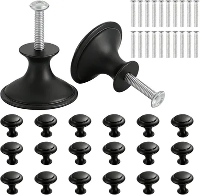 Produktbild von Möbelknöpfe 27 mm, 20 Stück, rund, Zinklegierung, schwarz, für Schränke