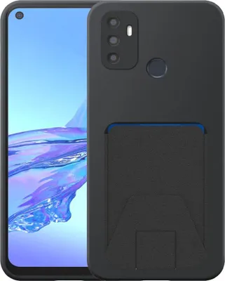 Image de Coque pour téléphone Oppo A53 4G / A53s avec compartiment à cartes en cuir ajustable - Coque arrière flexible en silicone TPU avec compartiment à cartes en cuir ajustable - Noir - Smartphonica