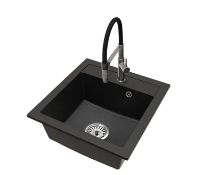 Produktbild von Küchenspüle aus Granit Schwarz mit VENTO NEW Armatur und Siphon Chrom