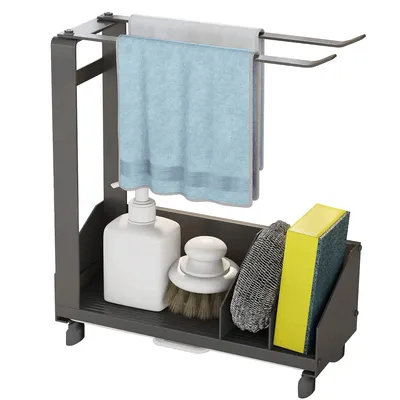 Produktbild von Küchenspülen Organizer,Rostfreier Schwammhalter für Spüle, multifunktional mit abnehmbarer Abtropfschale, Halter für Lappen und Papiertücher