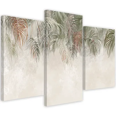 Obrázek produktu pro Triptych na plátně palmové listy 120x80 cm Feeby béžový nástěnný obraz připravený k zavěšení