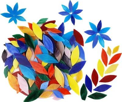 Produktbild von 100 x Mosaikfliesen zum Basteln, Buntglaszubehör, Blütenblätter, Mosaik-Buntglasstücke für Heimdekoration oder Bastelarbeiten