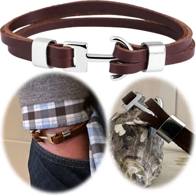 Produktbild von LS-LebenStil Design Lederarmband 23cm List Anker Zweifach Anker Braun Edelstahl Verschluss Echtlederarmband Schmuckarmband Herrenarmband Geschenk