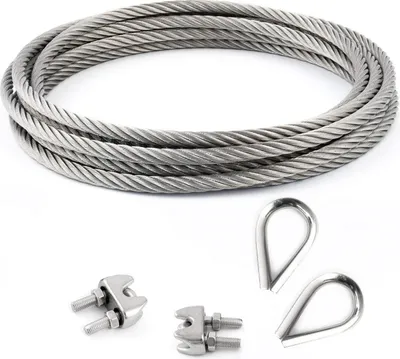 Produktbild von DRAHTSEIL EDELSTAHL + 2 SEILKLEMMEN + 2 KAUSCHEN 8mm 20 Meter   7x7 Edelstahlseil Seil Stahlseil