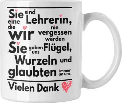 Produktbild von Trendation - Abschiedsgeschenk Lehrerin Tasse Geschenk zum Abschied Klassenlehrerin Beste Lehrerin Geschenkidee Danke (Weiß)