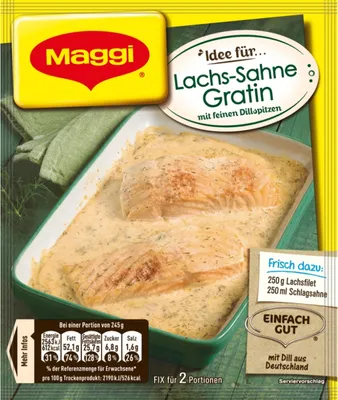 Produktbild von Maggi fix für Lachs Sahne Gratin cremig mit feinen Dillspitzen 26g