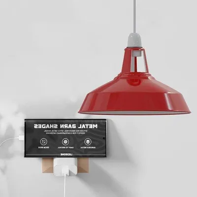 Image de Lampe industrielle vintage - 30 x 16 cm - Abat-jour rouge de style industriel