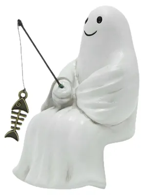 Produktbild von Halloween-Skulptur aus Kunstharz, Skelett-Fischerstatue, Mini-Geist-Angelteich-Gartendekoration