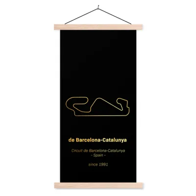 Produktbild von MuchoWow® Textilposter F1 - Rennstrecke - Barcelona 60x120 cm mit holzfarbenen Rahmen - Holz
