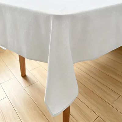 Obrázek produktu pro Běžná obdélníková ubrus, vzhled lnu, omyvatelná, bílá, kulatá, průměr 140 cm