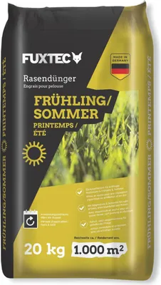 Produktbild von FUXTEC Rasendünger Frühling/Sommer FX-RDFS20 | stickstoffbetonter Rasendünger | 20 kg für ca. 1000m² | Langzeitwirkung |  Germany