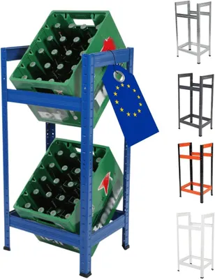 Produktbild von MODO24 Getränkekistenregal 2 Kisten, Helios, Metall, Kistenregal, Getränkeregal, Kistenständer, Kellerregal, Lagerregal, 90x45x35 cm, Blau, KNN