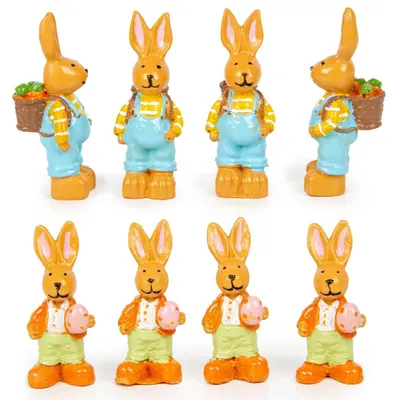 Produktbild von 8 Mini Osterhasen Figuren kleine Bunte Hasen Ostergeschenk Ostern Tischdeko 4 cm