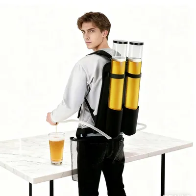Produktbild von Tragbare Biermaschine Rucksack Zapfanlage mit Doppeltank, Getränkespender für Bier & Spirituosen, Party Getränkemaschine