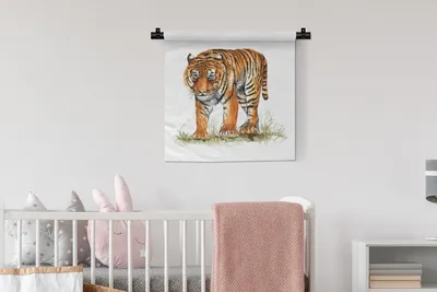 Produktbild von MuchoWow® Wandteppich Wandbehang Tiger - Augen - Gras 60x60 cm Tapisserie Dekoration Wandtuch - Dekorationen - Wand Decke