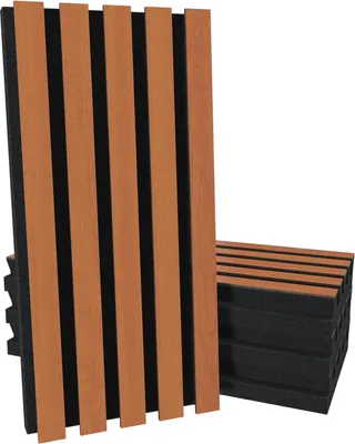 Zdjęcie produktu dla Zestaw 4 sztuk – akustyczne panele drewniane (HDF) „Pole-HALF” | 50 x 25 cm | Dyfuzja | Redukcja hałasu | [53 mm | Wiśnia]