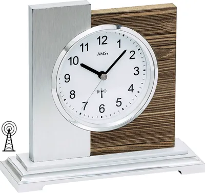 Produktbild von AMS 5149 Tischuhr Funk silbern modern Holz nussbaum farben mit Aluminium