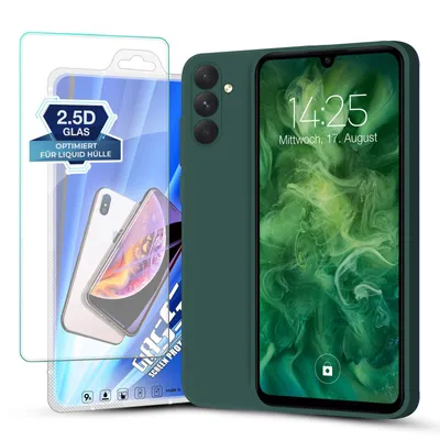 Produktbild von Hülle für Samsung Galaxy A55 5G mit 9H Displayglas Displayschutz Plus Case Cover Bumper Silikon Softgrip Schutzhülle Farbe: Grün