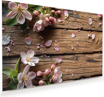 Produktbild von Glasbild 60x40cm in XXL für Wohnzimmer, Schlafzimmer Motiv Blüten auf Holz