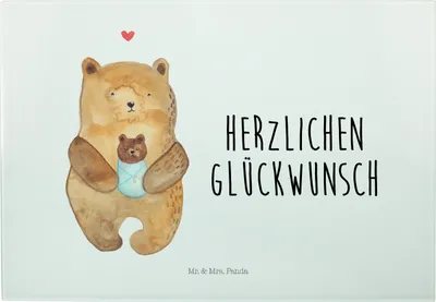 Produktbild von Mr. & Mrs. Panda Frühstücksbrett Bär Baby - Weiß - Geschenk, Vesperplatte, Glas Schneideplatte, Eltern, Schneidebrett, Nichte, Teddy, Brotzeitplatte, Taufe, Geburt