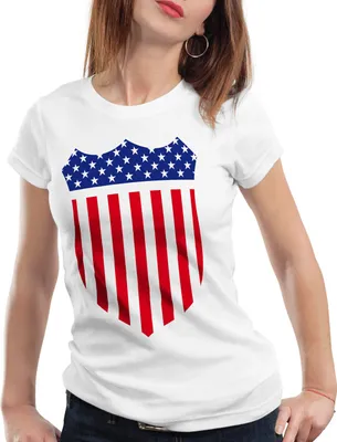 Produktbild von style3 USA Amerika Medal Medaille Wappen Flagge Damen T-Shirt, Farbe:Weiß, Größe:XS